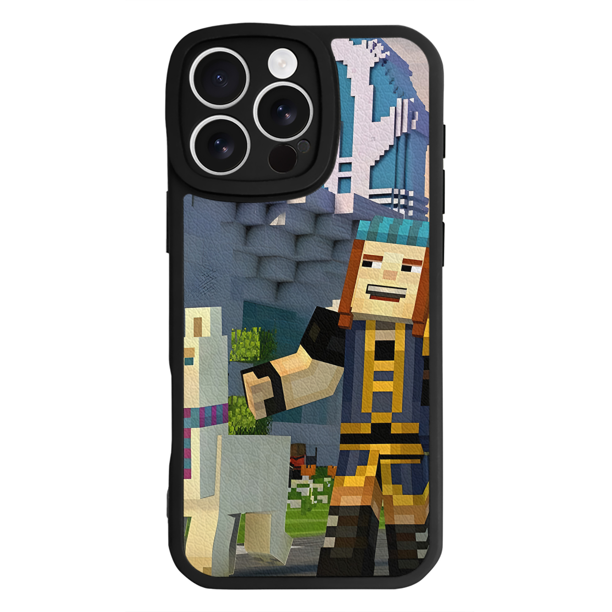 （画像用） マインクラフト ブロックの世界 Minecraft MC Block world 【iPhone 16シリーズ対応】シリコンスマホケース（レザー調） 材質：シリコン